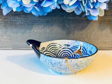 Kintsugi Repaired Blue Scale Stoneware Ring Dish
